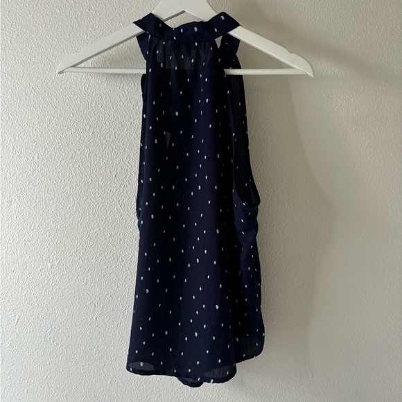 Navy and White Polka and Dot Halter Top with Tie - Picture 2 of 2